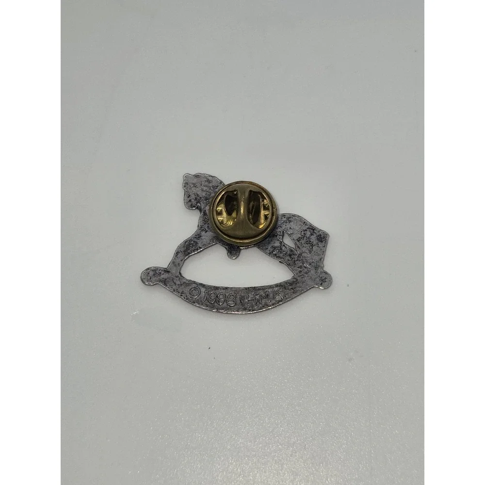 HMK Lapel Pin Tie Tack Pinback 1998 Vintage Pewter Rocking‎ Horse